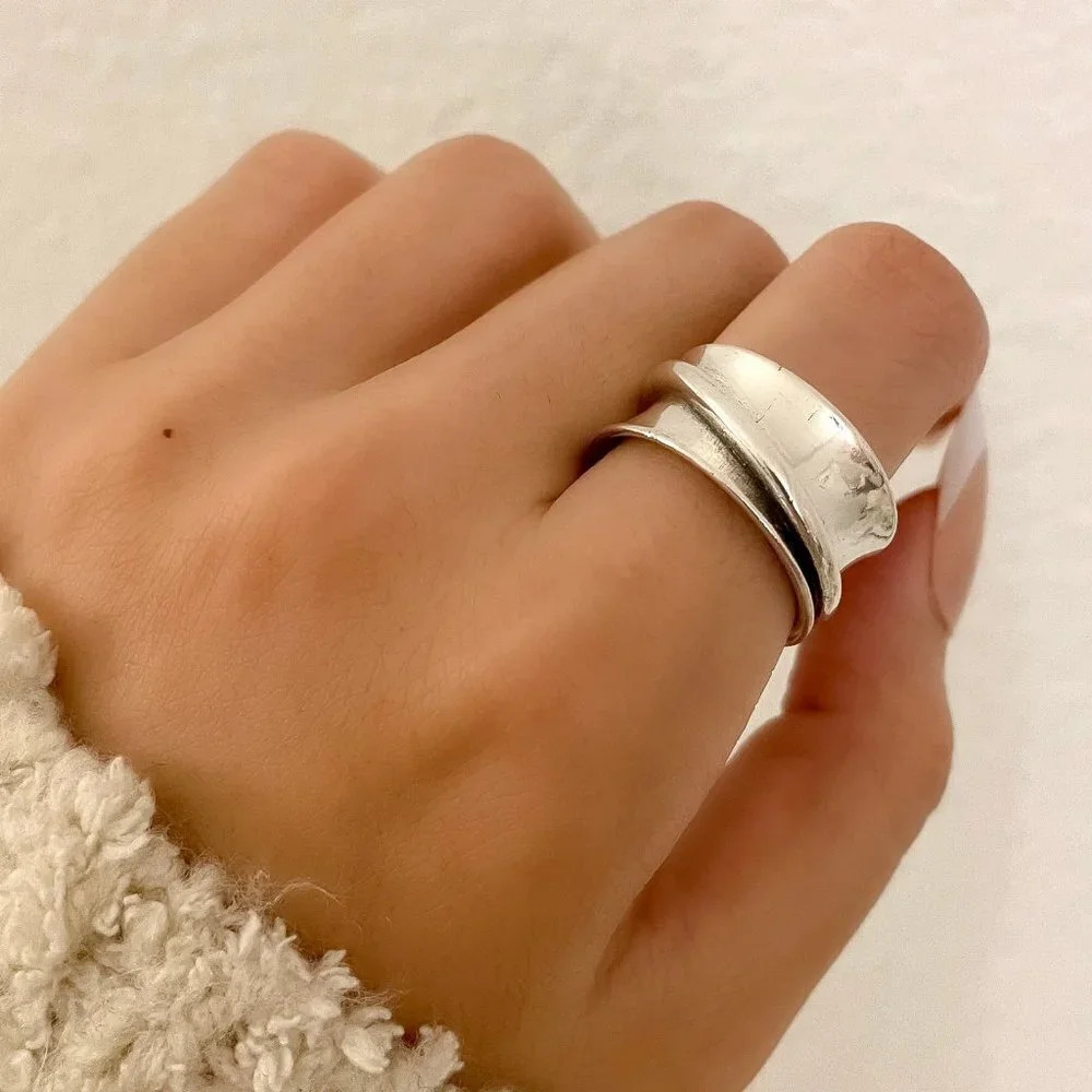 925 Sterling Silver Chunky Bold Statement Ring Thick Wide Ring Band
